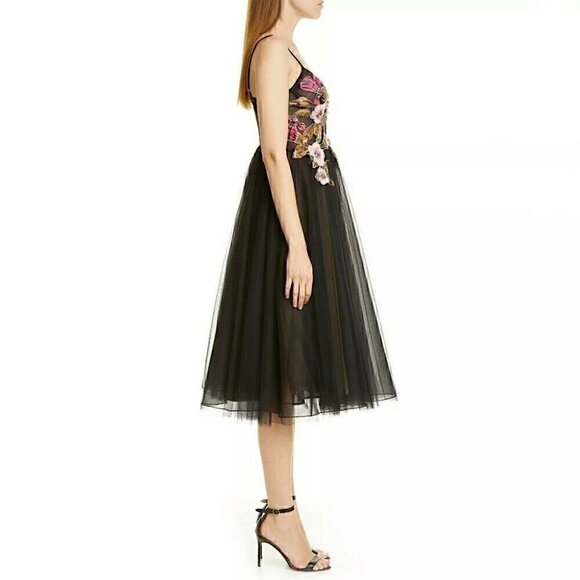 Patbo Cocktail Dress Size 12/44 Black Patricia Bonaldi Beaded Floral Bustier NEW - Picture 2 of 9